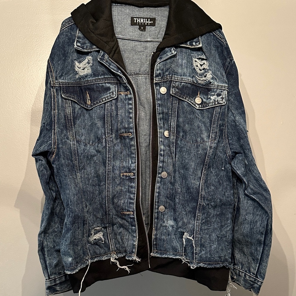 Thrill Indigo Denim Jacket with Black Hood